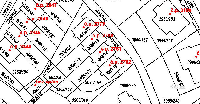 Česká Lípa 2781 na parcele st. 3969/14 v KÚ Česká Lípa, Katastrální mapa