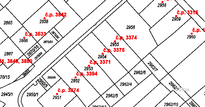 Chomutov 3375 na parcele st. 2954 v KÚ Chomutov I, Katastrální mapa