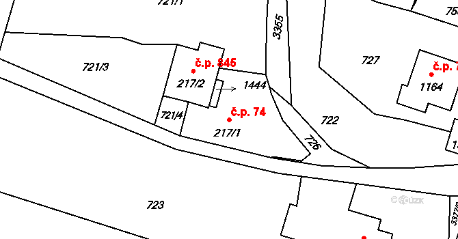 Rtyně v Podkrkonoší 74 na parcele st. 217/1 v KÚ Rtyně v Podkrkonoší, Katastrální mapa