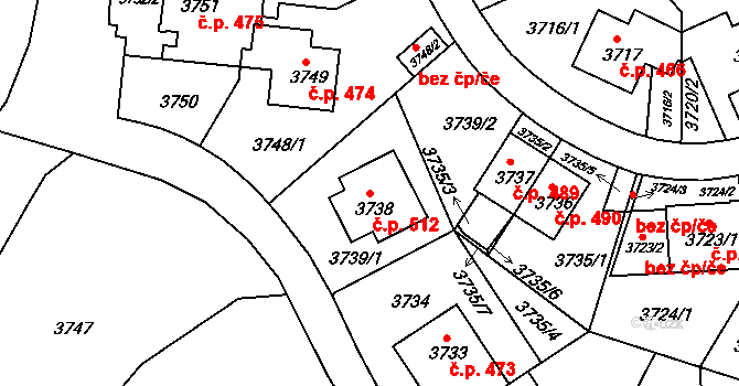 Liberec IV-Perštýn 512, Liberec na parcele st. 3738 v KÚ Liberec, Katastrální mapa