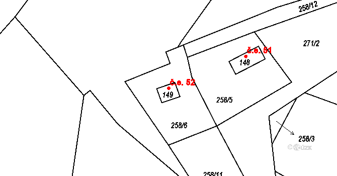 Lukov 52, Úštěk na parcele st. 149 v KÚ Lukov u Úštěku, Katastrální mapa