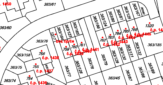 Hostivice 1441 na parcele st. 761 v KÚ Litovice, Katastrální mapa