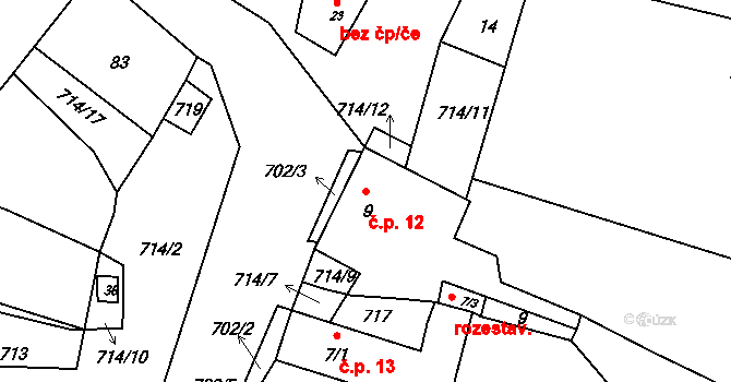 Lhota 12, Dynín na parcele st. 9 v KÚ Lhota u Dynína, Katastrální mapa