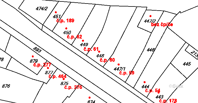 Týnec nad Labem 60 na parcele st. 448 v KÚ Týnec nad Labem, Katastrální mapa