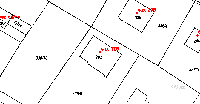 Jiřice 175, Kostelec nad Labem na parcele st. 282 v KÚ Jiřice u Kostelce nad Labem, Katastrální mapa
