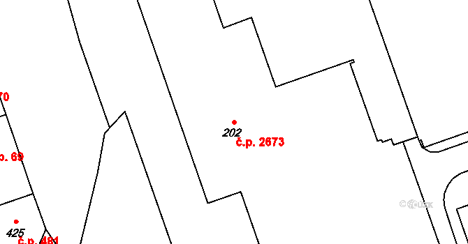 Mariánské Hory 2673, Ostrava na parcele st. 202 v KÚ Mariánské Hory, Katastrální mapa