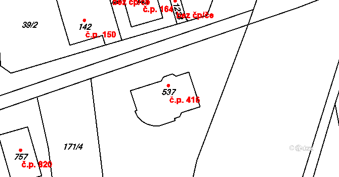 Hovorčovice 416 na parcele st. 537 v KÚ Hovorčovice, Katastrální mapa