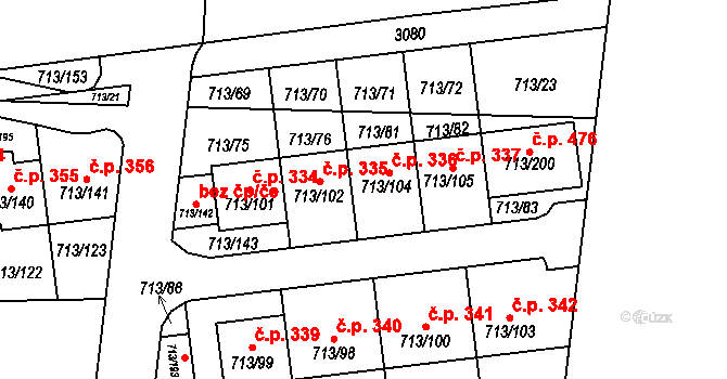 Suchohrdly 336 na parcele st. 713/104 v KÚ Suchohrdly u Znojma, Katastrální mapa