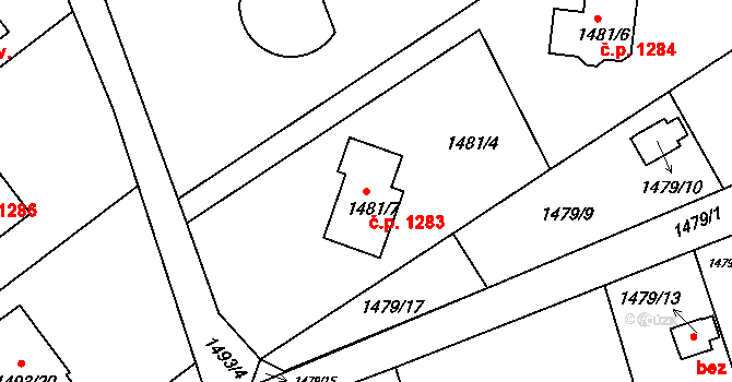 Lyžbice 1283, Třinec na parcele st. 1481/7 v KÚ Lyžbice, Katastrální mapa