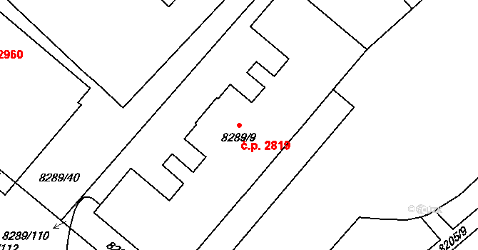 Jižní Předměstí 2819, Plzeň na parcele st. 8289/9 v KÚ Plzeň, Katastrální mapa