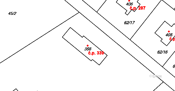 Chuchelna 339 na parcele st. 356 v KÚ Chuchelna, Katastrální mapa