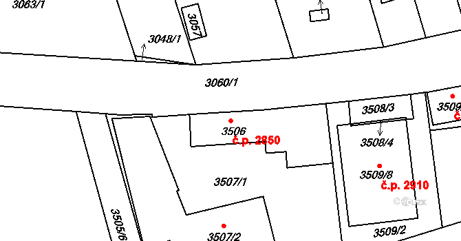 Žižkov 2850, Praha na parcele st. 3506 v KÚ Žižkov, Katastrální mapa