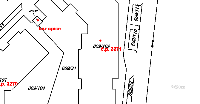 Záběhlice 3271, Praha na parcele st. 669/102 v KÚ Záběhlice, Katastrální mapa