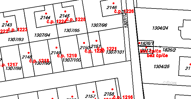 Unhošť 1221 na parcele st. 2151 v KÚ Unhošť, Katastrální mapa