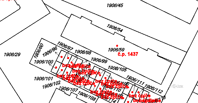Uhříněves 1437, Praha na parcele st. 1906/59 v KÚ Uhříněves, Katastrální mapa