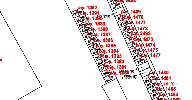Hodonín 1385 na parcele st. 8075 v KÚ Hodonín, Katastrální mapa