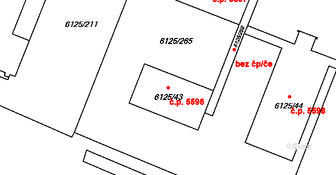 Chomutov 5596 na parcele st. 6125/43 v KÚ Chomutov I, Katastrální mapa