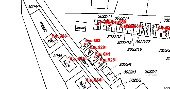 Lipence 863, Praha na parcele st. 3022/8 v KÚ Lipence, Katastrální mapa