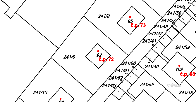 Hřivno 72, Chotětov na parcele st. 92 v KÚ Hřivno, Katastrální mapa