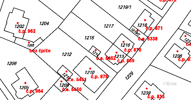 Kadaň 5452 na parcele st. 1214 v KÚ Kadaň, Katastrální mapa