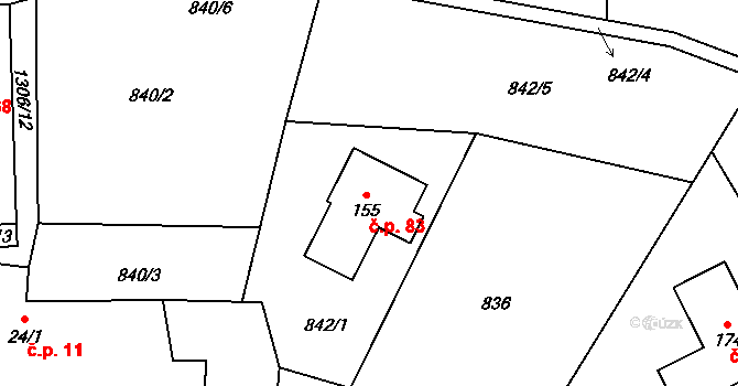 Nebahovy 83 na parcele st. 155 v KÚ Nebahovy, Katastrální mapa