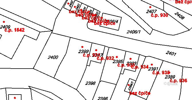 Bruntál 932 na parcele st. 2397 v KÚ Bruntál-město, Katastrální mapa