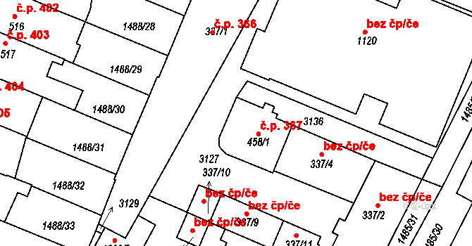 Horažďovice 367 na parcele st. 458/1 v KÚ Horažďovice, Katastrální mapa