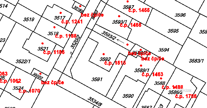 Předměstí 1515, Litoměřice na parcele st. 3592 v KÚ Litoměřice, Katastrální mapa