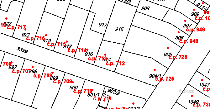 Benešov 712 na parcele st. 914 v KÚ Benešov u Prahy, Katastrální mapa