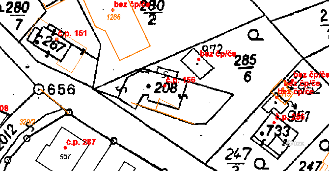 Poříčí nad Sázavou 156 na parcele st. 208 v KÚ Poříčí nad Sázavou, Katastrální mapa
