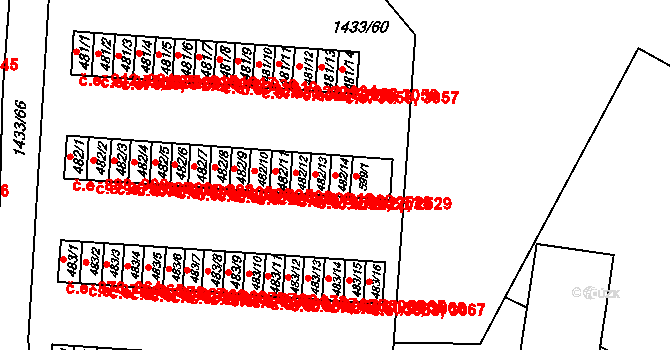 Příluky 2527,2529, Zlín na parcele st. 482/14 v KÚ Příluky u Zlína, Katastrální mapa