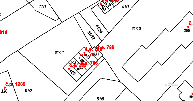 Předklášteří 789 na parcele st. 411 v KÚ Předklášteří, Katastrální mapa