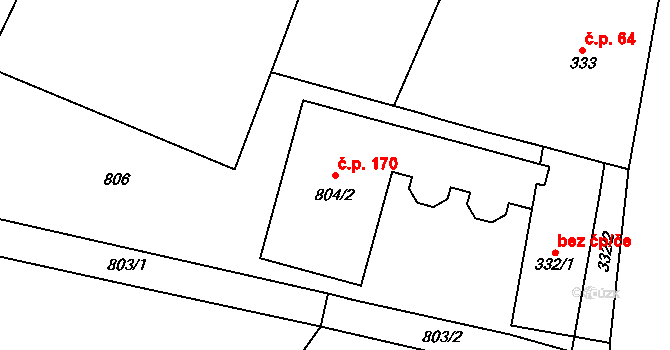 Velíková 170, Zlín na parcele st. 804/2 v KÚ Velíková, Katastrální mapa