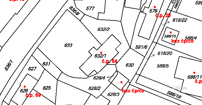 Proskovice 54, Ostrava na parcele st. 632/1 v KÚ Proskovice, Katastrální mapa