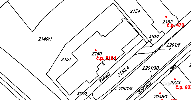 Žďár nad Sázavou 1 2184, Žďár nad Sázavou na parcele st. 2150 v KÚ Město Žďár, Katastrální mapa