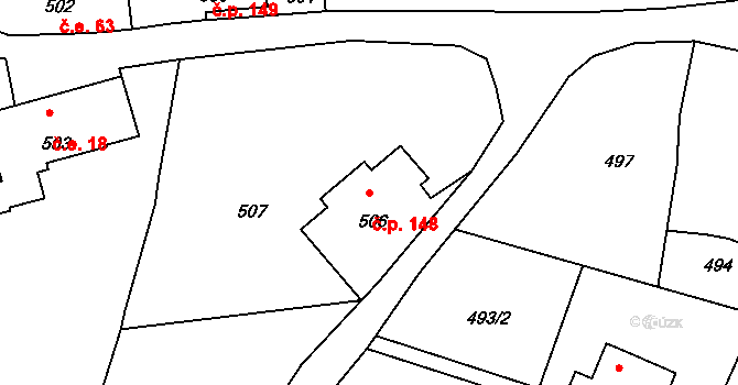 Dolní Chřibská 148, Chřibská na parcele st. 506 v KÚ Dolní Chřibská, Katastrální mapa
