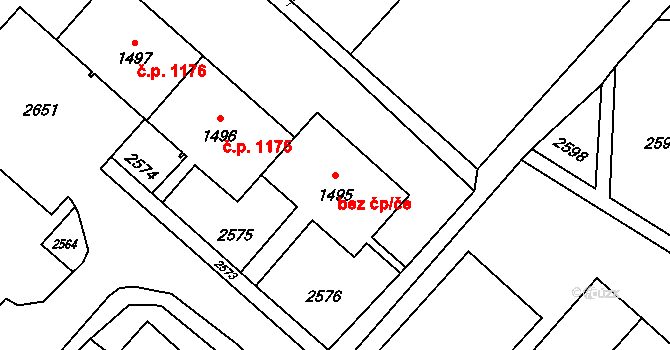 Opava 38101165 na parcele st. 1495 v KÚ Kateřinky u Opavy, Katastrální mapa