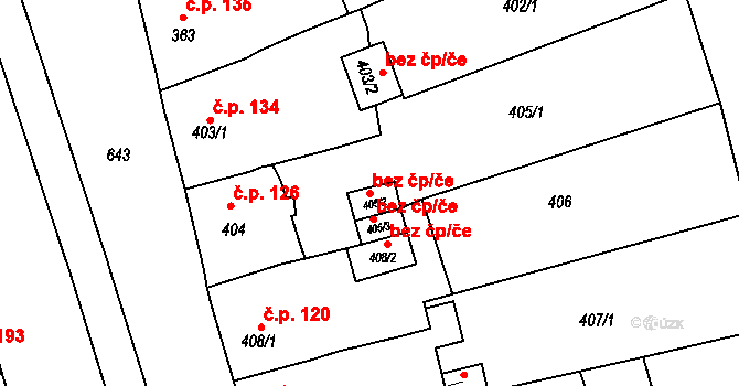 Spořice 39119165 na parcele st. 405/2 v KÚ Spořice, Katastrální mapa