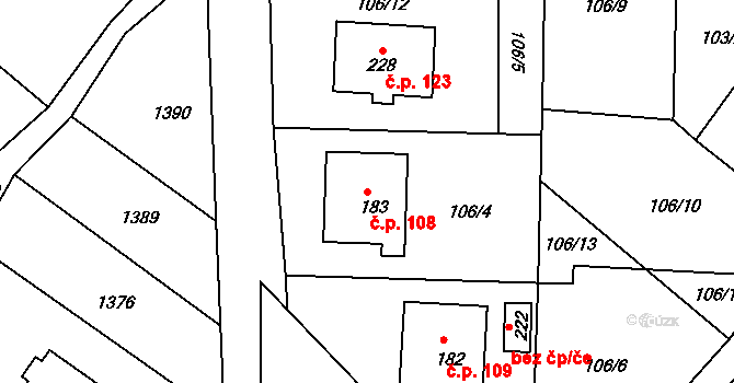 Vršovice 108 na parcele st. 183 v KÚ Vršovice u Opavy, Katastrální mapa