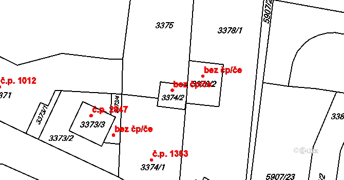 Česká Lípa 45912165 na parcele st. 3374/2 v KÚ Česká Lípa, Katastrální mapa