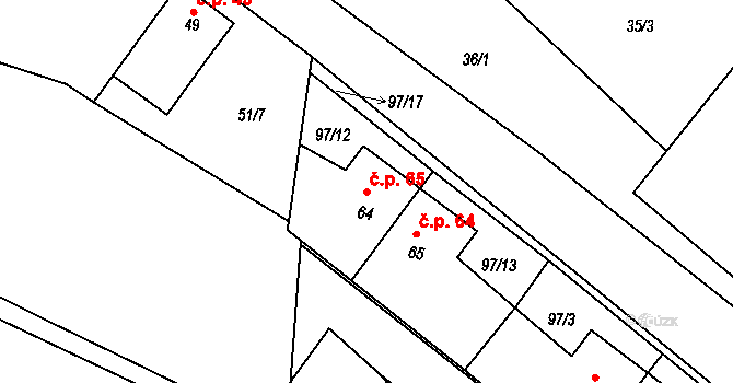 Liběšice 65, Želenice na parcele st. 64 v KÚ Liběšice u Želenic, Katastrální mapa
