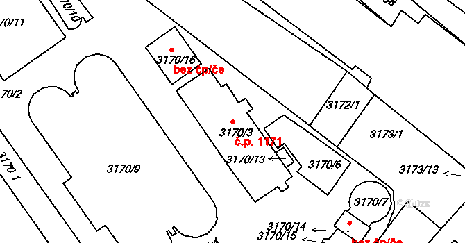 Hustopeče 1171 na parcele st. 3170/3 v KÚ Hustopeče u Brna, Katastrální mapa