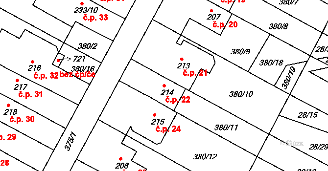 Čepirohy 22, Most na parcele st. 214 v KÚ Čepirohy, Katastrální mapa