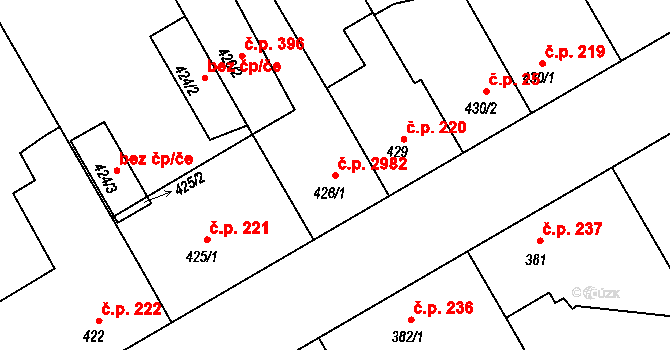 Vítkovice 2982, Ostrava na parcele st. 426/1 v KÚ Vítkovice, Katastrální mapa