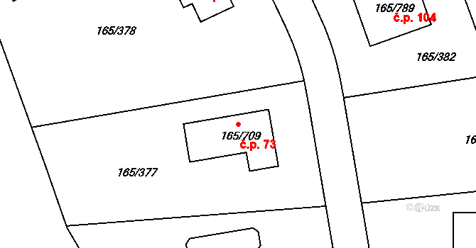 Pod Rohem 73, Jenišov na parcele st. 165/709 v KÚ Jenišov, Katastrální mapa