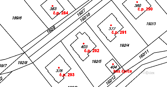 Rosice 292 na parcele st. 403 v KÚ Rosice u Chrasti, Katastrální mapa