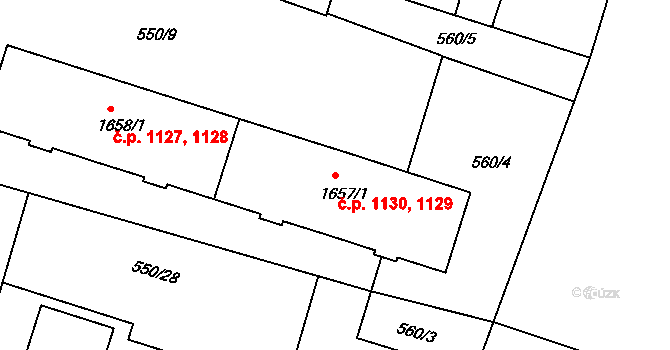 Milevsko 1129,1130 na parcele st. 1657/1 v KÚ Milevsko, Katastrální mapa