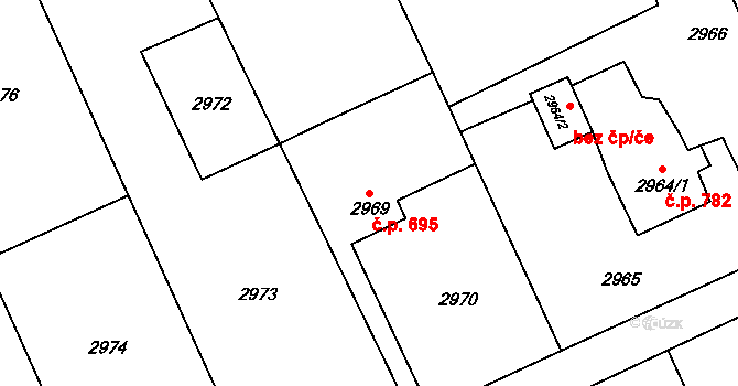 Stonava 695 na parcele st. 2969 v KÚ Stonava, Katastrální mapa