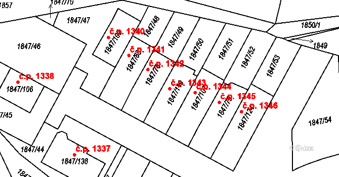Bystřice nad Pernštejnem 1343 na parcele st. 1847/119 v KÚ Bystřice nad Pernštejnem, Katastrální mapa