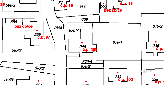 Dolní Kamenice 109, Česká Kamenice na parcele st. 245 v KÚ Dolní Kamenice, Katastrální mapa